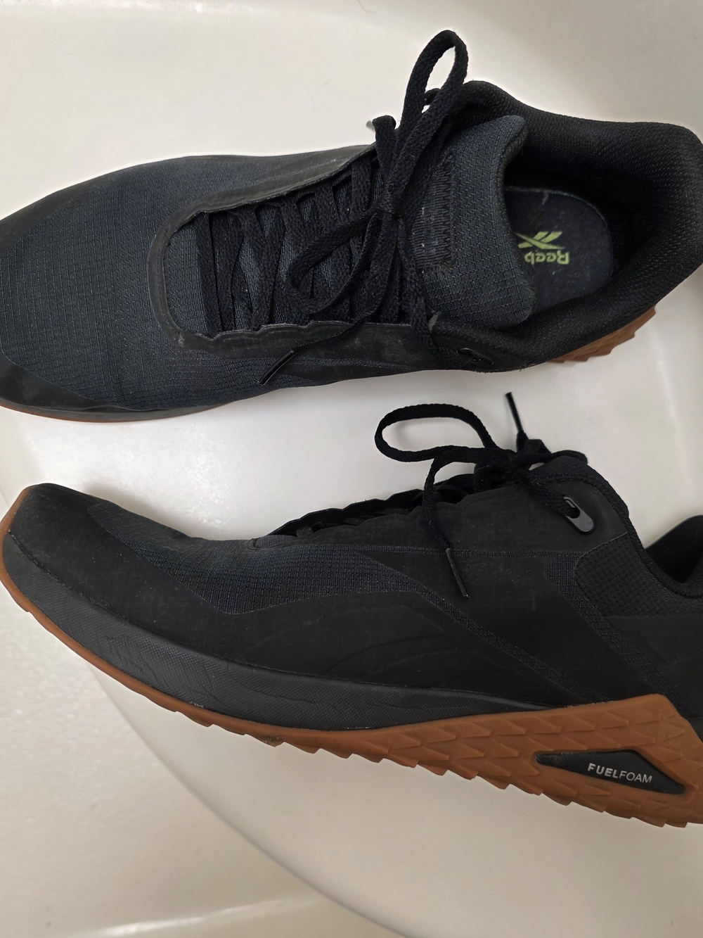 Reebok Men’s Black Running Shoes with Brown Sole Fuel Foam 10 Ortholite Comfort